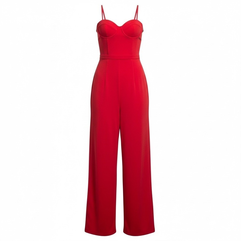 Red Wide-Leg Bustier Jumpsuit